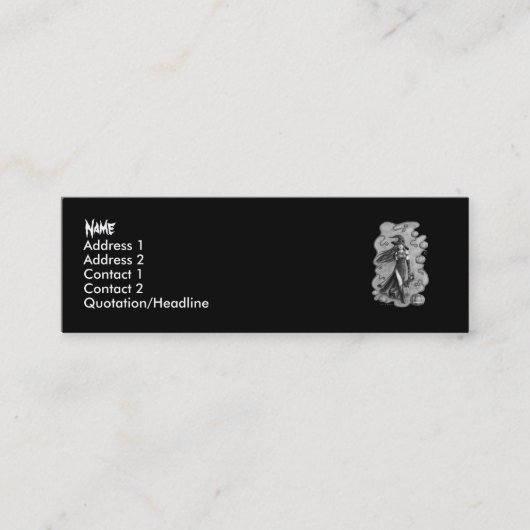 Hexe und Puppe Halloween Mini Visitenkarte (Vorderseite)