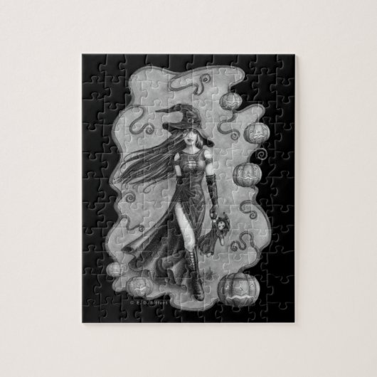 Hexe und Puppe Halloween Puzzle (Vertikal)