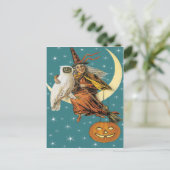 Hexe und Schale auf dem Mond Vintage Postkarte (Stehend Vorderseite)