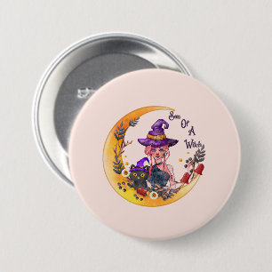 Hexe und Schwarze Katze Button