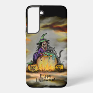 Hexe und schwarze Katze, Frohes Halloween! Samsung Galaxy Hülle