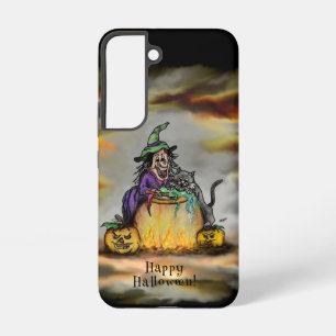 Hexe und schwarze Katze, Frohes Halloween! Samsung Galaxy Hülle
