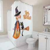 Hexe und Schwarze Katze glücklich Halloween Duschvorhang (Beispiel)