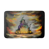 Hexe und schwarze Katze, Happy Halloween! Badematte (Vorderseite)