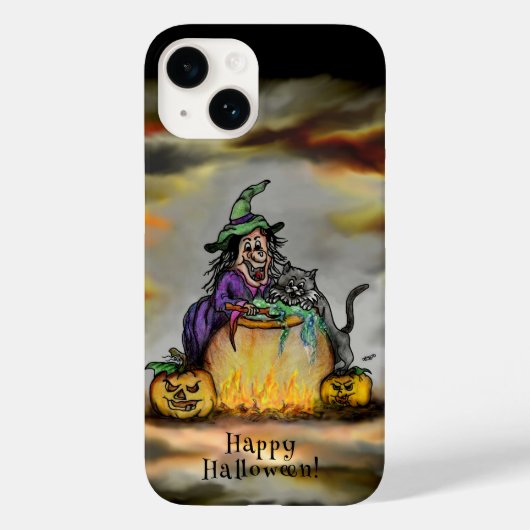 Hexe und schwarze Katze, Happy Halloween! Case-Mate iPhone Hülle (Rückseite)