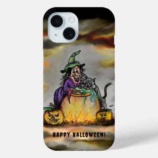 Hexe und schwarze Katze, Happy Halloween! Case-Mate iPhone Hülle (Rückseite)