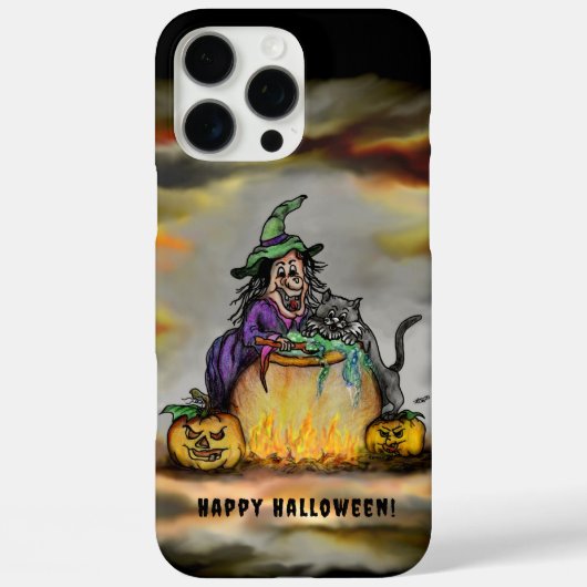 Hexe und schwarze Katze, Happy Halloween! Case-Mate iPhone Hülle (Rückseite)
