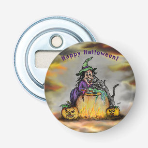 Hexe und schwarze Katze, Happy Halloween! Flaschenöffner