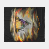 Hexe und schwarze Katze, Happy Halloween! Fleecedecke (Vorderseite (Horizontal))