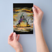 Hexe und schwarze Katze, Happy Halloween! Flyer (Handgriff)