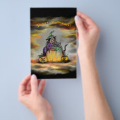 Hexe und schwarze Katze, Happy Halloween! Flyer (Handgriff)