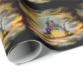 Hexe und schwarze Katze, Happy Halloween! Geschenkpapier (Rolleneckpunkt)