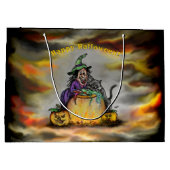 Hexe und schwarze Katze, Happy Halloween! Große Geschenktüte (Rückseite)