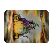 Hexe und schwarze Katze, Happy Halloween! Magnet (Horizontal)
