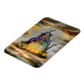 Hexe und schwarze Katze, Happy Halloween! Magnet (Linke Seite)