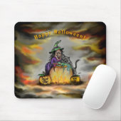 Hexe und schwarze Katze, Happy Halloween! Mousepad (Mit Mouse)