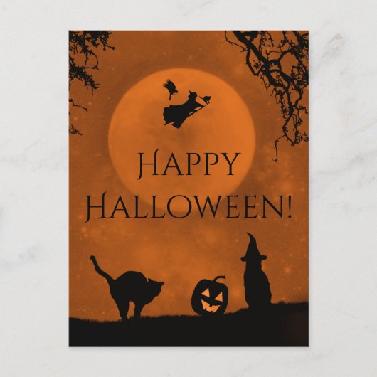 Hexe und Schwarze Katze Happy Halloween Postkarten (Vorderseite)