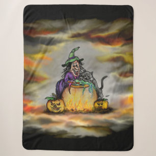 Hexe und schwarze Katze, Happy Halloween! Sherpadecke