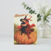 Hexe und schwarze Katze Postkarte (Stehend Vorderseite)