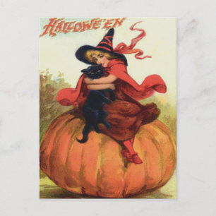 Hexe und schwarze Katze Postkarte