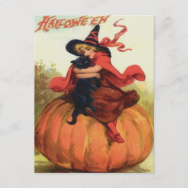 Hexe und schwarze Katze Postkarte