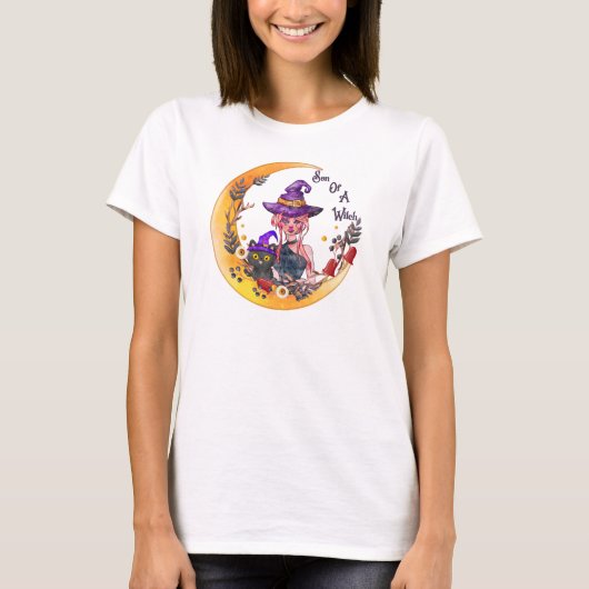 Hexe und Schwarze Katze T-Shirt (Vorderseite)