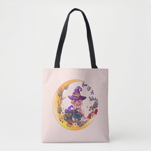 Hexe und Schwarze Katze Tasche (Vorderseite)