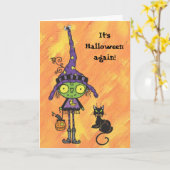 Hexe-und schwarze Katzen-Halloween-Karte Karte (Gelbe Blume)