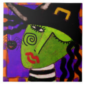 Hexe und Spider Abstrakte Halloween-Kunst Fliese (Vorderseite)
