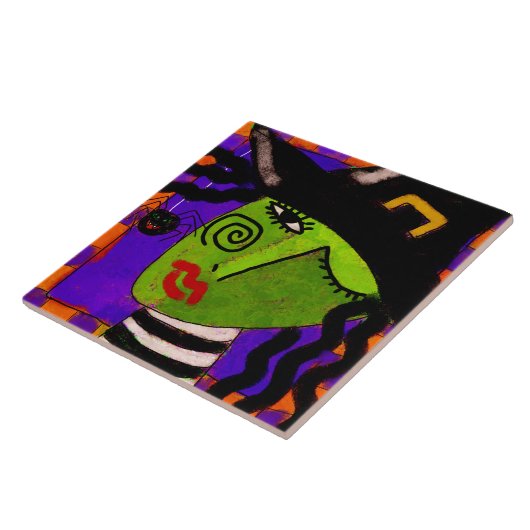 Hexe und Spider Abstrakte Halloween-Kunst Fliese (Seite)