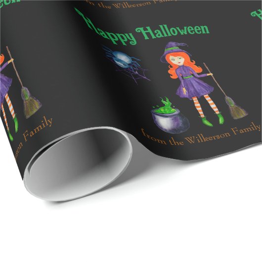 Hexe und Spider Individuelle Name Black Halloween Geschenkpapier (Rolleneckpunkt)