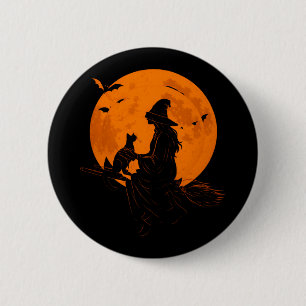 Hexe und süße Katze schwarzes Kätzchen für Hallowe Button