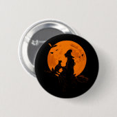 Hexe und süße Katze schwarzes Kätzchen für Hallowe Button (Vorne & Hinten)