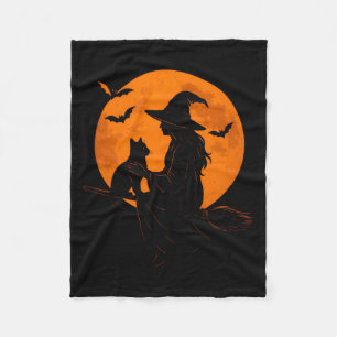 Hexe und süße Katze schwarzes Kätzchen für Hallowe Fleecedecke