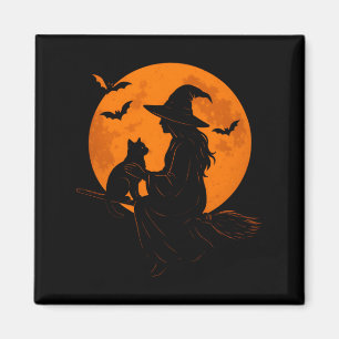 Hexe und süße Katze schwarzes Kätzchen für Hallowe Magnet