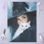Hexe und weiße Katze Seidenpapier (Basteln)