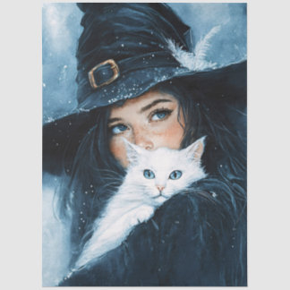 Hexe und weiße Katze Seidenpapier