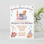 Hexe und Zauberer, magische Brautpartei Einladung (Stehend Vorderseite)