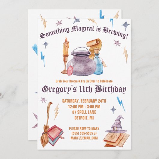 Hexe und Zauberer, magische Brautpartei Einladung (Vorne/Hinten)