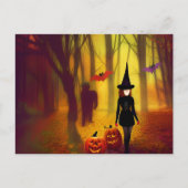 Hexe und Zombie im Wald-Halloween-Party Postkarte (Vorderseite)