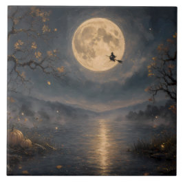 Hexe unter Vollmond-Gothic-Halloween-See Fliese