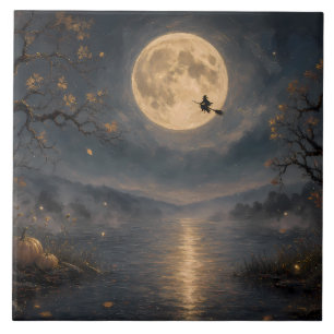 Hexe unter Vollmond-Gothic-Halloween-See Fliese