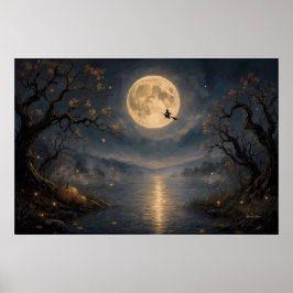 Hexe unter Vollmond-Gothic-Halloween-See Poster