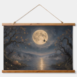 Hexe unter Vollmond-Gothic-Halloween-See Wandteppich Mit Holzrahmen