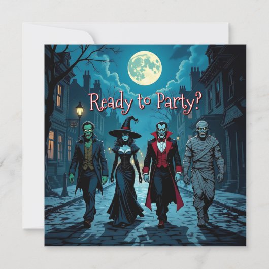 Hexe, Vampire, Dracula und Mummy-Halloween-Party Einladung (Vorderseite)