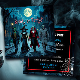 Hexe, Vampire, Dracula und Mummy-Halloween-Party Einladung