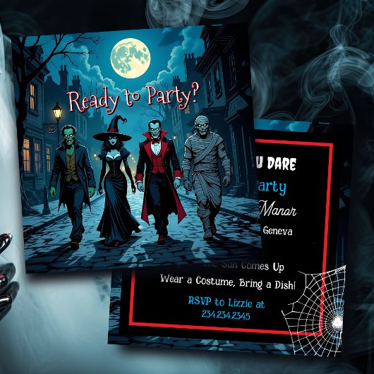 Hexe, Vampire, Dracula und Mummy-Halloween-Party Einladung