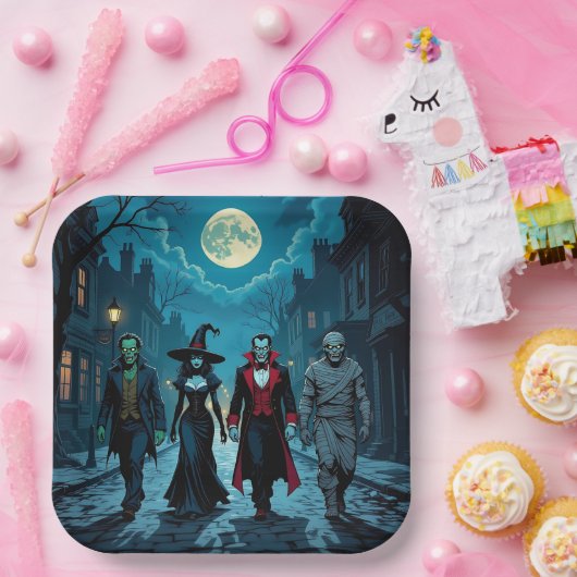 Hexe, Vampire, Dracula und Mummy-Halloween-Party Pappteller (Party)
