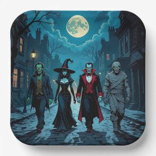Hexe, Vampire, Dracula und Mummy-Halloween-Party Pappteller