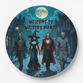 Hexe, Vampire, Dracula und Mummy-Halloween-Party Pappteller